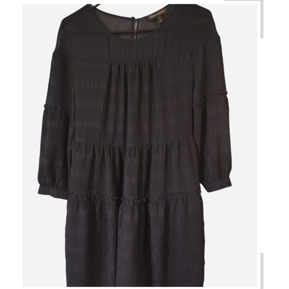 Banana Republic Navy Blue Tiered Sheer Yoke Shift Dress Petite 4